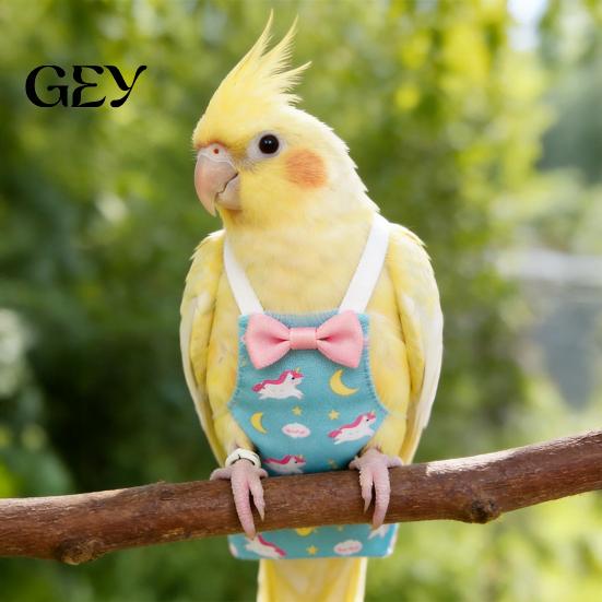 Parrot Hygiene Accessory Diaper, Cute Cartoon Print Bird Diaper with Bow, Soft Reusable Nappy Flight Suit for Cockatiels Lovebirds Budgerigars
