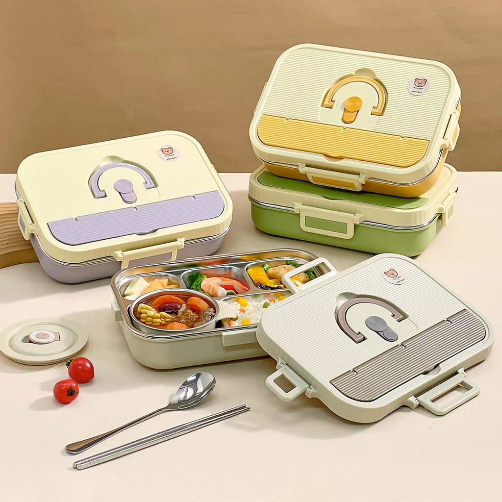 WORTHBUY Large Capacity 304 Stainless Steel Divided Lunch Box For Student Safe Heatable Portable Leak-proof Lunch Container Set