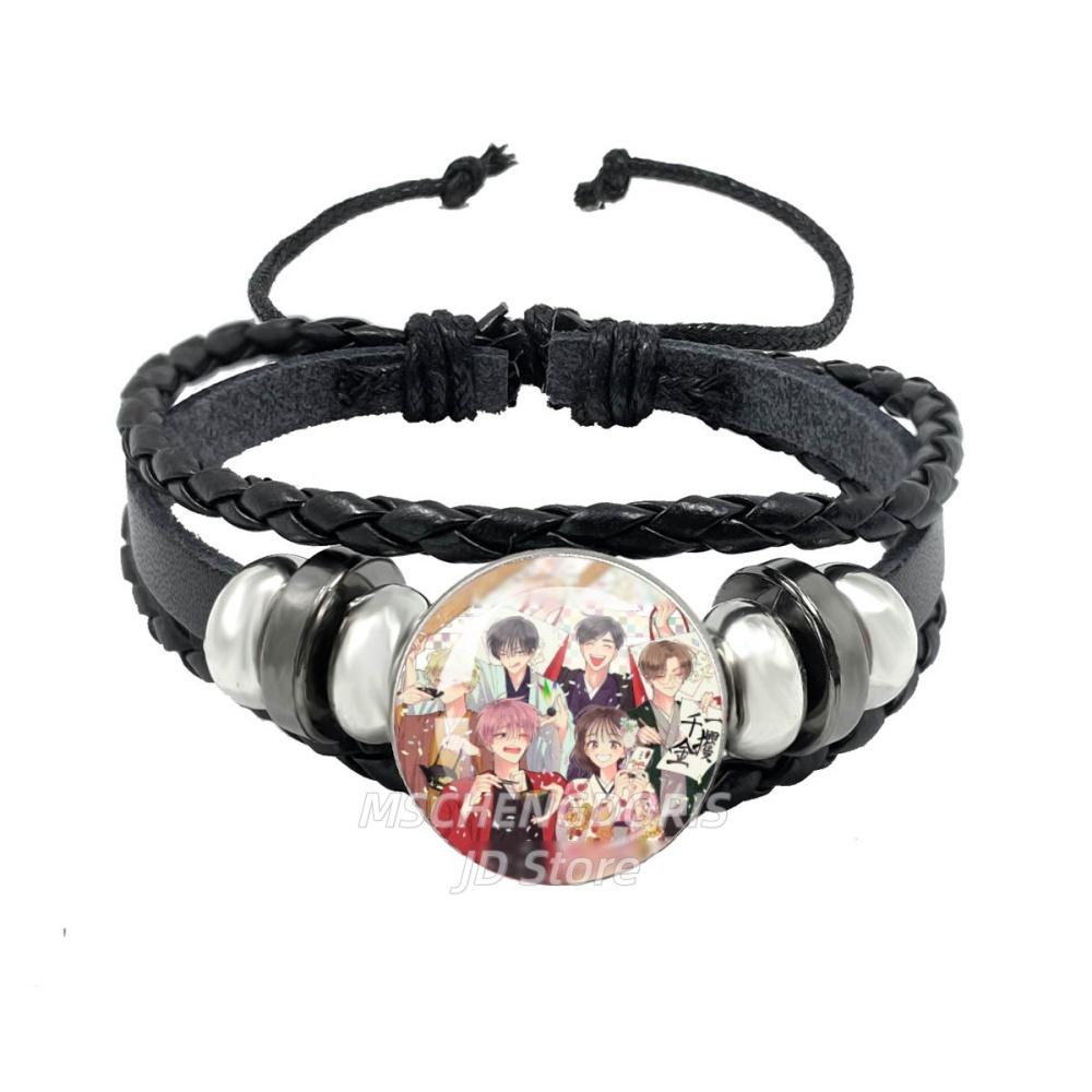 Anime Tamon-kun Ima Docchi Bracelet Fukuhara Tamon Anime Glass Cabochon Leather Bangle Bracelet Jewelry Charm Fans Gift