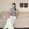 Summer vacation style bow print lace hollowed out floral fishtail skirt, thin pure desire long skirt