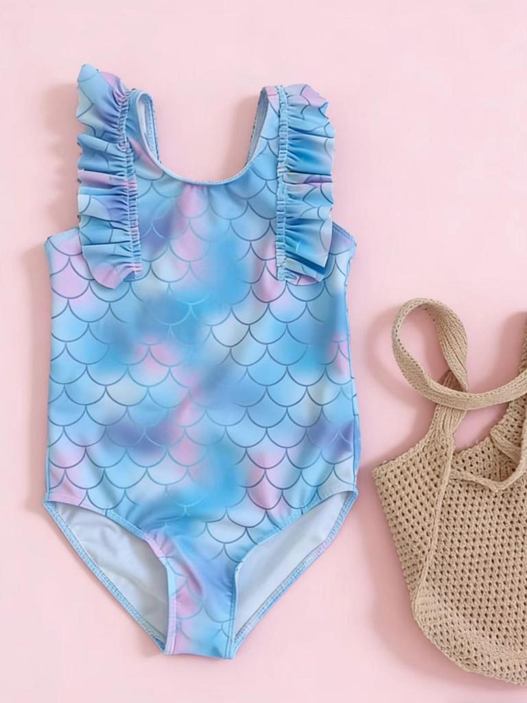 Stylový jednodílný plavecký úbor pro batolata: Roztomilý krajkový a potištěný design