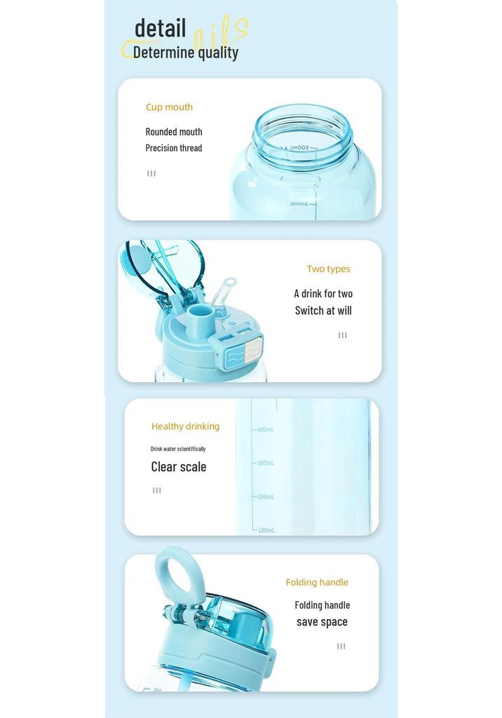 High-Capacity Dual-Drink Straw Cup - Portable, Heat-Resistant Plastic Cup for Students