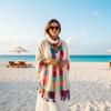 Tasseled Summer Shawl Color-Block Sunscreen Sarong Holiday Stole Beach Wrap  Women