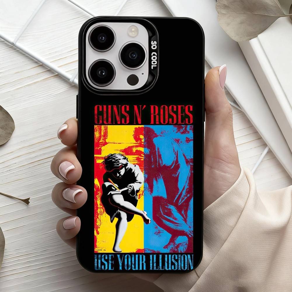 

Band G-Guns-S N R-Roses Phone Case For iPhone17,16,15,14,13,12,11 Plus,Pro Max Candy Silver Plated Inside Cover iPhone14Plus