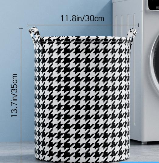 Laundry Basket with Handles Blanket Basket Storage with Houndstooth Foldable Fabric Bedroom Hamper Dirty Clothes Hamper