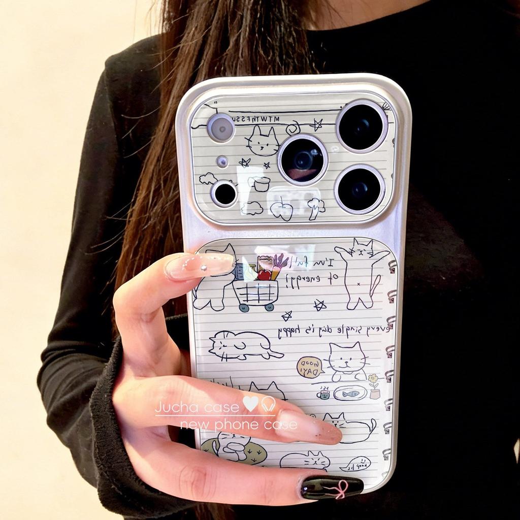 Applicable to Apple 17promax mobile phone case cartoon creative advanced sense air fun new graffiti blue line cat