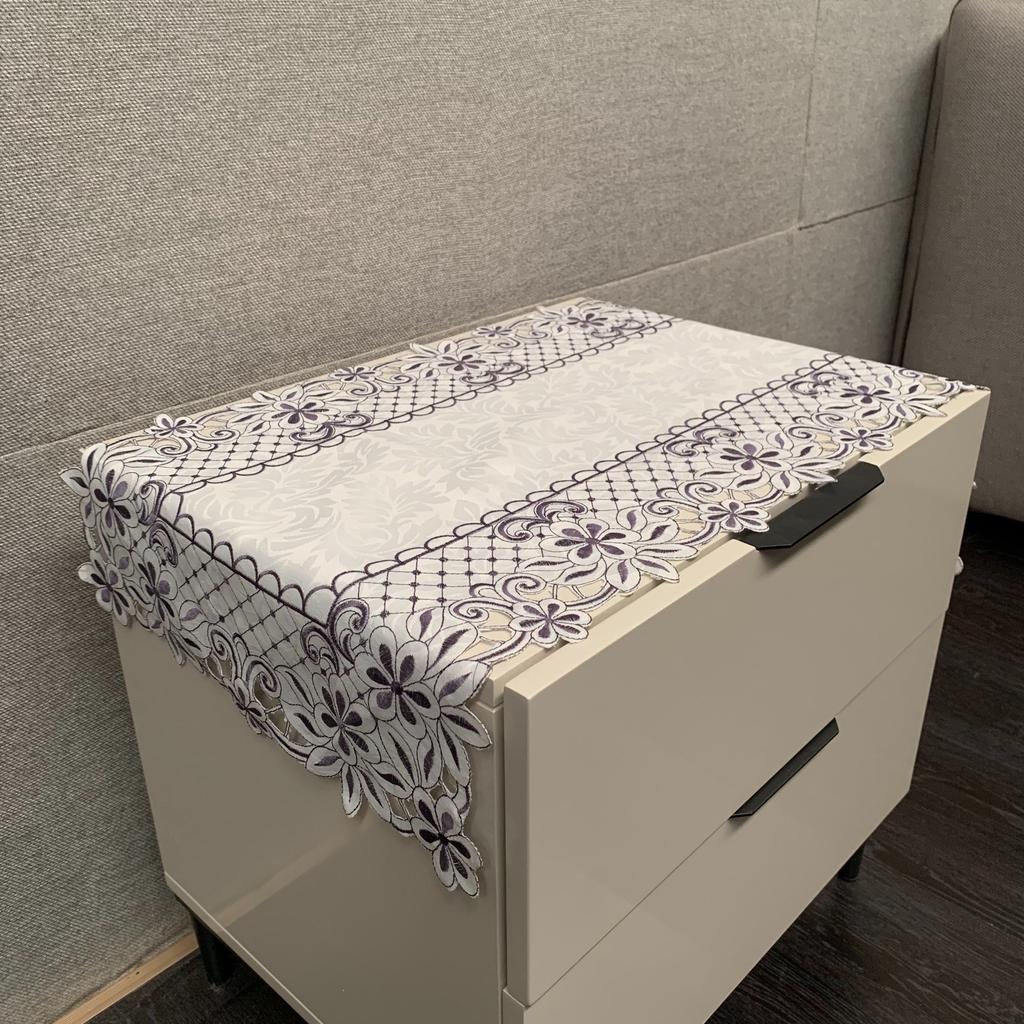 Bedside Table Cover, Nordic Style Simple Polyester Embroidered Tablecloth, Hand-Hollowed Multi-Purpose Cover