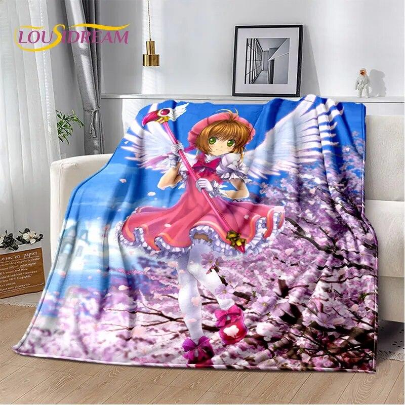 Cute Cartoon Cardcaptor Sakura Soft Plush Blanket,Flannel Blanket Throw Blanket for Living Room Bedroom Bed Sofa Picnic Cover 3D