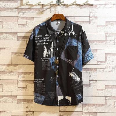 Summer New Youth Men's Trendy Personalized Flower Short Sleeved Shirt Loose Fat Plus Large Size Shirt