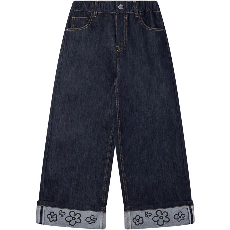 Mucmukn Girls Floral Hem Soft Denim Jeans 110 cm