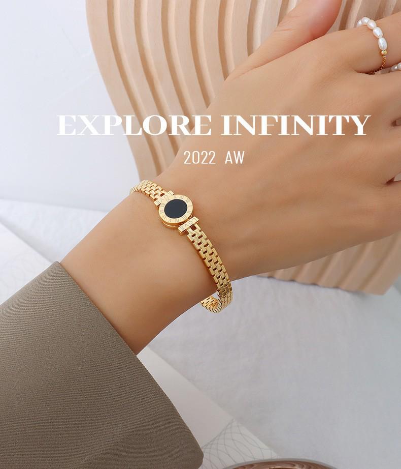 Rose Gold Roman Numeral Titanium Steel Bracelet for Women – Elegant, Versatile & Vintage European-American Style