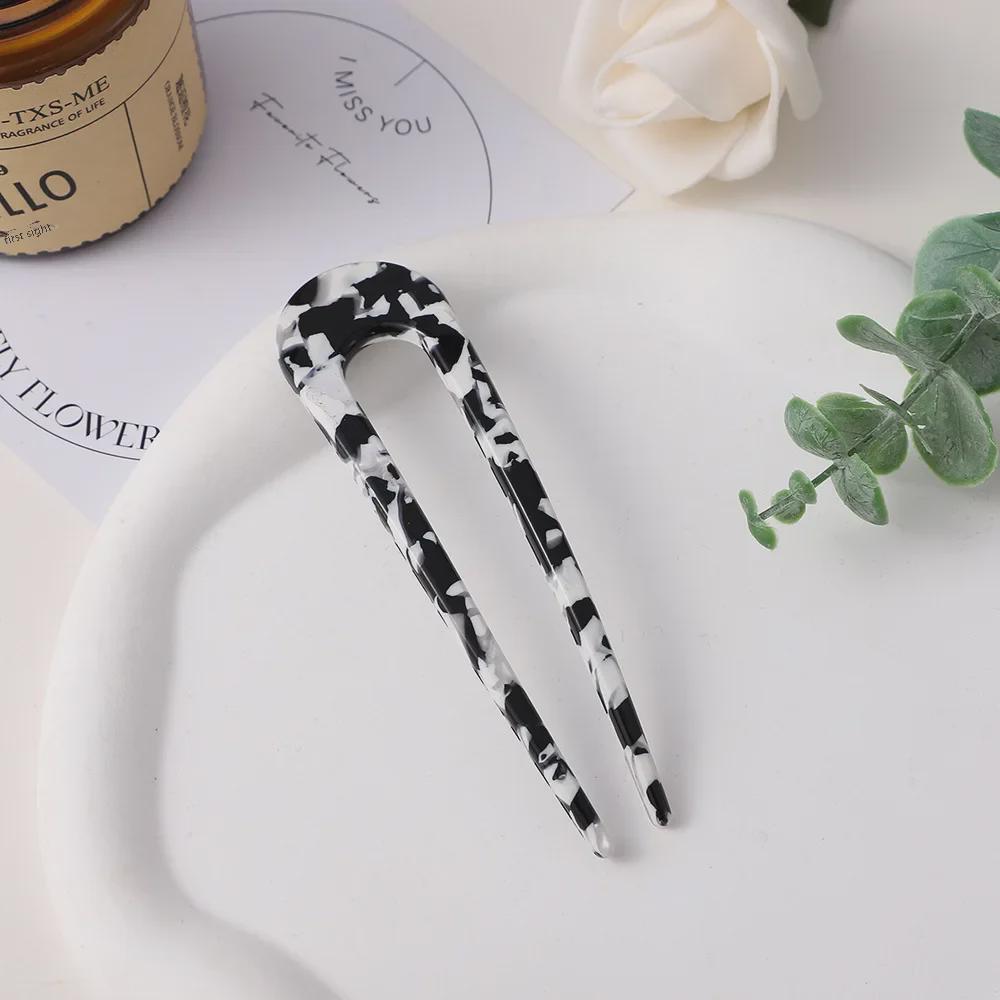 Korean U-Shaped Acetic Acid Hairpin - Elegant Retro Style for Women