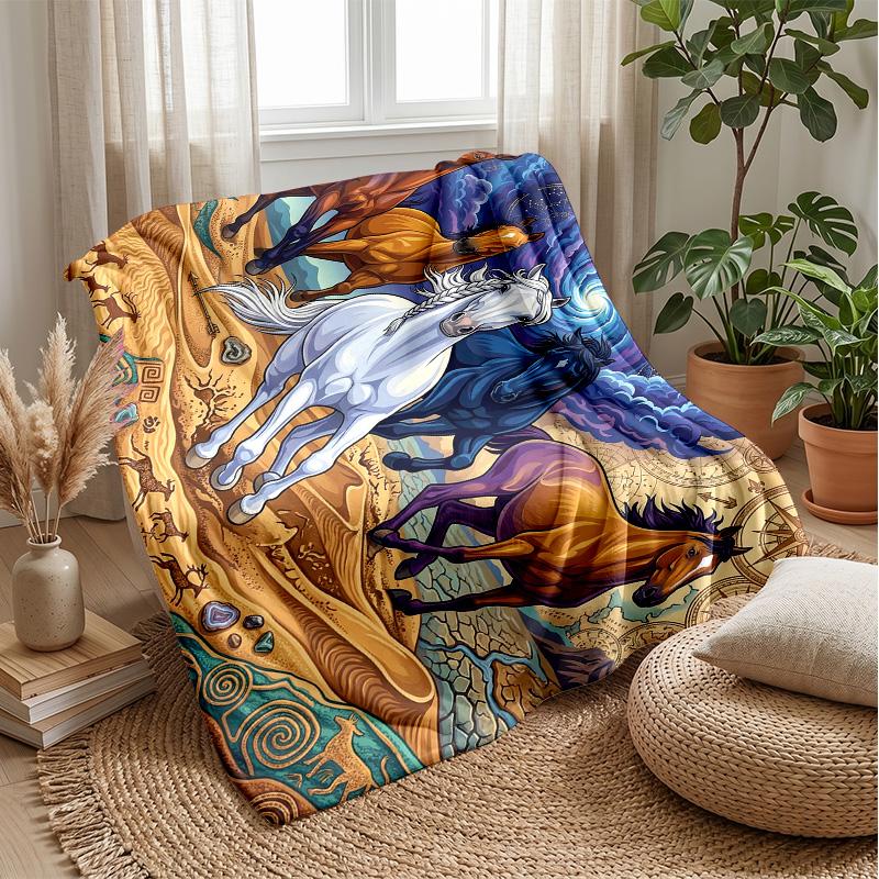 Horses of Elements Theme blanket Lightweight Warm Flannel Blanket Decorative Throw Blanket for Home Decoration