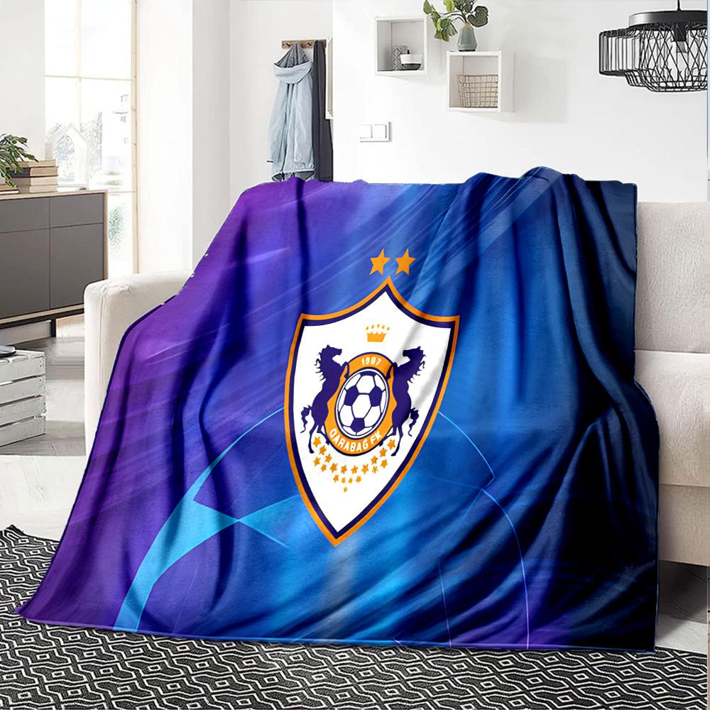 Soccer Team Qarabag Design Flannel Blanket, Soft Polyester, Modern Design, All-Season for Camping, Travel, Gifts for holidays or birthdays
