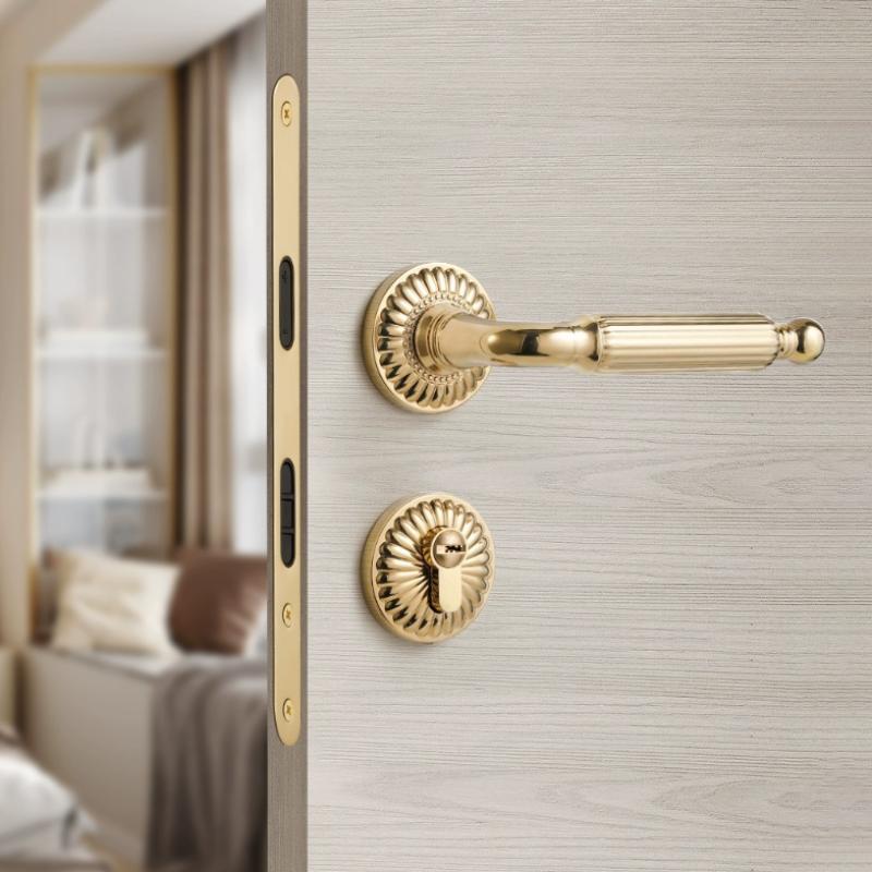 Golden Bedroom Door Lock Indoor Split Lock Zinc Alloy Door Handle Silent Locks Wood Door Safety Locks Doors Hardware Accessories