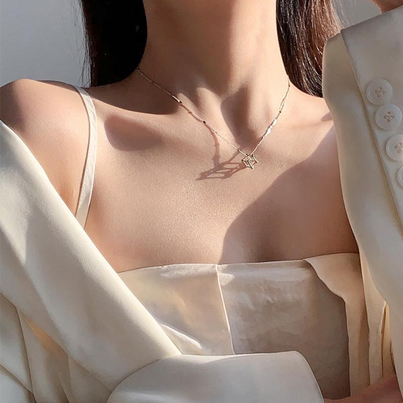 Creative Geometry Hollowed-out Cubic Pendant Necklace for Woman Korean Personalized Collarbone Chain Jewelry