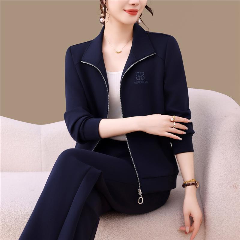 Damski modny zestaw dwuczęściowy: Kurtka z długim rękawem i spodnie z szerokimi nogawkami na wiosnę i jesień