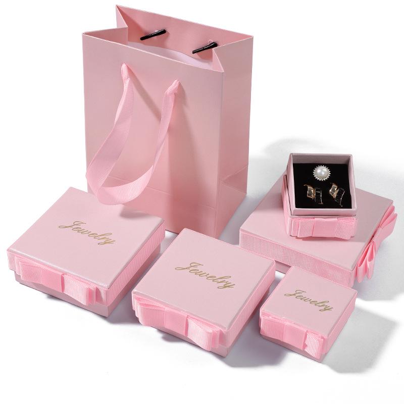High-End Pink Jewelry Gift Box with Bow and Custom Logo Option
