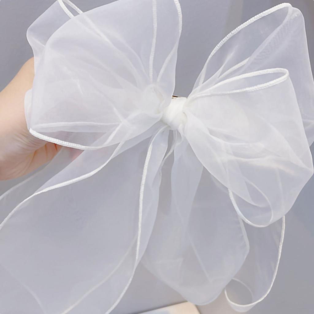 Hair Clip Bow Tie Women Barrette Colourful Cloth Girl Hairpin Lovely Style Accessory White