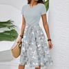 Women's Casual Fashion Belted Floral Print Short Sleeve Round Neck Elegant Dress