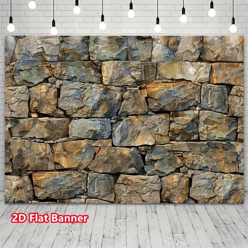 2D plane 1 piece of realistic stone brick polyester background - textured grey rock panel suitable for photo booths