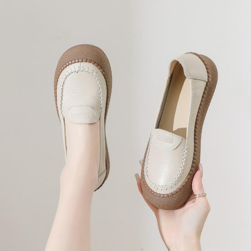 

Fashion Genuine Leather Shoes Women Flat Casual Shoes Soft Cow Leather Mother Shoes Comfortable Plus Size 41 D596 35 бежевый