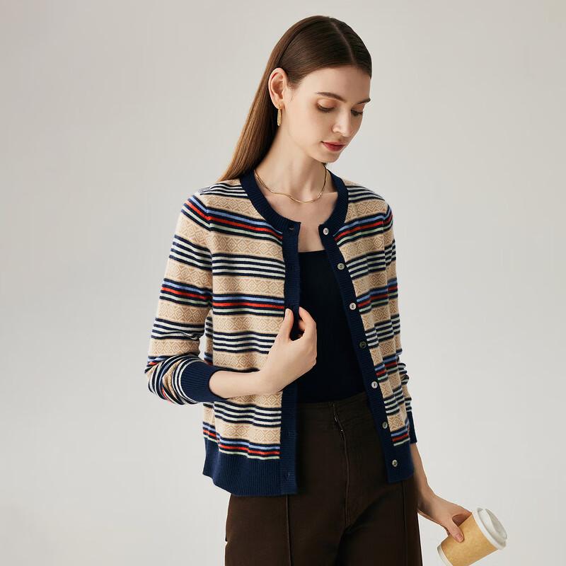 Zhaojun 2025 Autumn/Winter Color Block Stripe Cashmere Cardigan