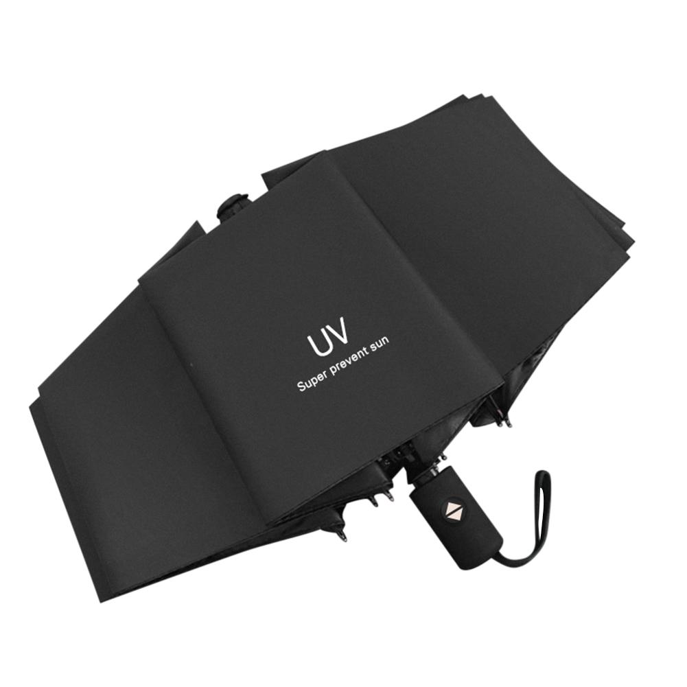 Helautomatisk paraply svart lim solskjerm sol og regn dobbel bruk sammenleggbar solparaply