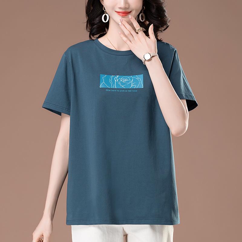 Women's Plus Size Casual Cotton Round Neck T-Shirt - Summer Short Sleeve Loose Fit for Middle-Aged Moms