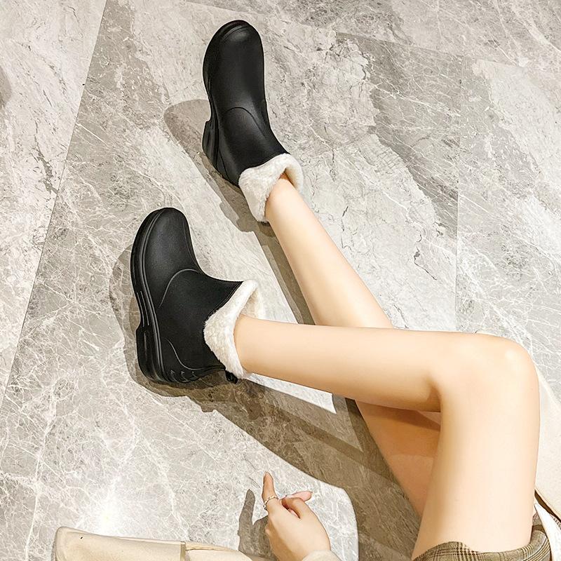 Low-top rain shoes women's fashion adult outdoor waterproof shoes kitchen short work water shoes warm non-slip glue shoes women