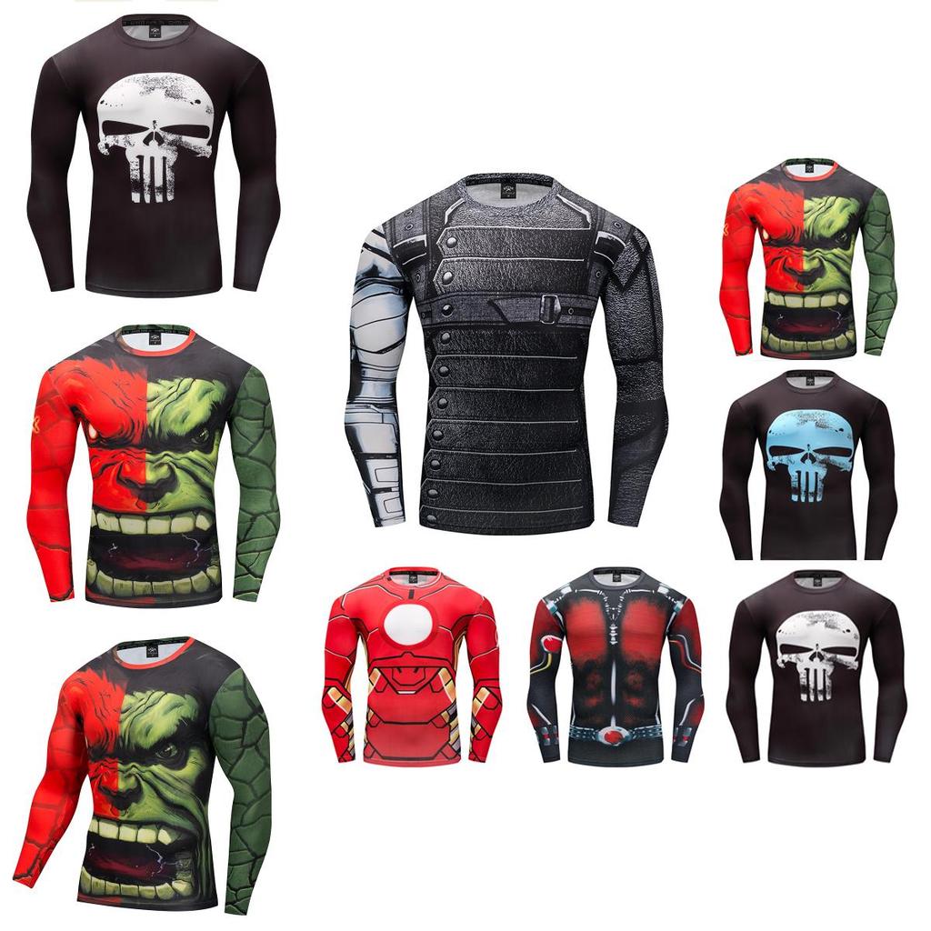 Stylish And Comfortable Men T-shirt Long Sleeve Super Hero Compression Sport 3d Fitness Cycling Shirt