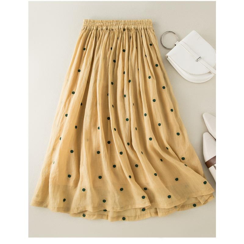 Skirt Woman Slim Pleated Skirt Retro Elastic Waist Plus Size Long Skirt Woman