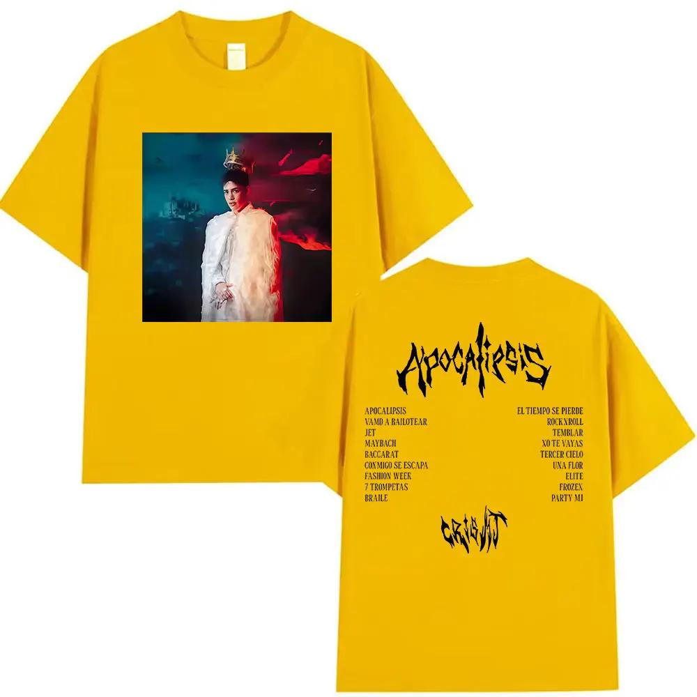 Rapper Cris MJ Apocalipsis 2025 Album Graphic T Shirts Mens Hip Hop Gothic Fashion Retro Cotton Short Sleeve Tshirt Streetwear