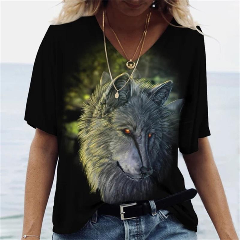 Vrouwen T-shirt Lone Wolf Grafisch 3D Geprint Y2k Mode Elegantie Vintage Korte Mouw Elegant Casual Comfortabel Polyester
