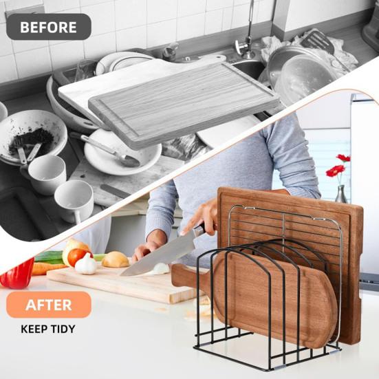 Trays Storage Rack Metal Tray Organizer for Kitchen Counter Cutting Board Rack Modern Versatile Pallet Shelf for Home & Commercial Use