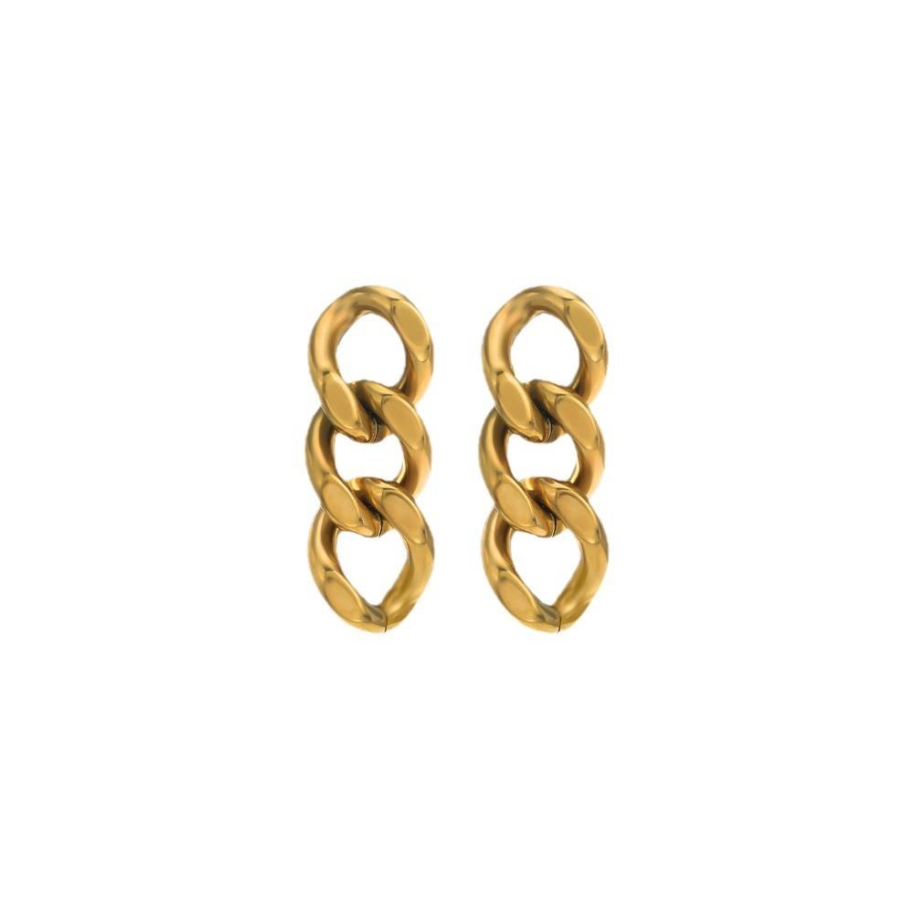 Cuban Chain Earrings, European and American Simple Chain Stainless Steel Gold-plated Studs, Fashionable and Creative Popular Design Earrings for Women
