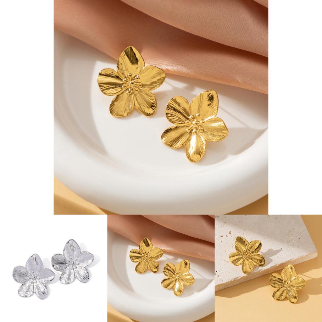 Beautiful French Court Style Gold And Silver Floral Earrings With Geometric Shapes