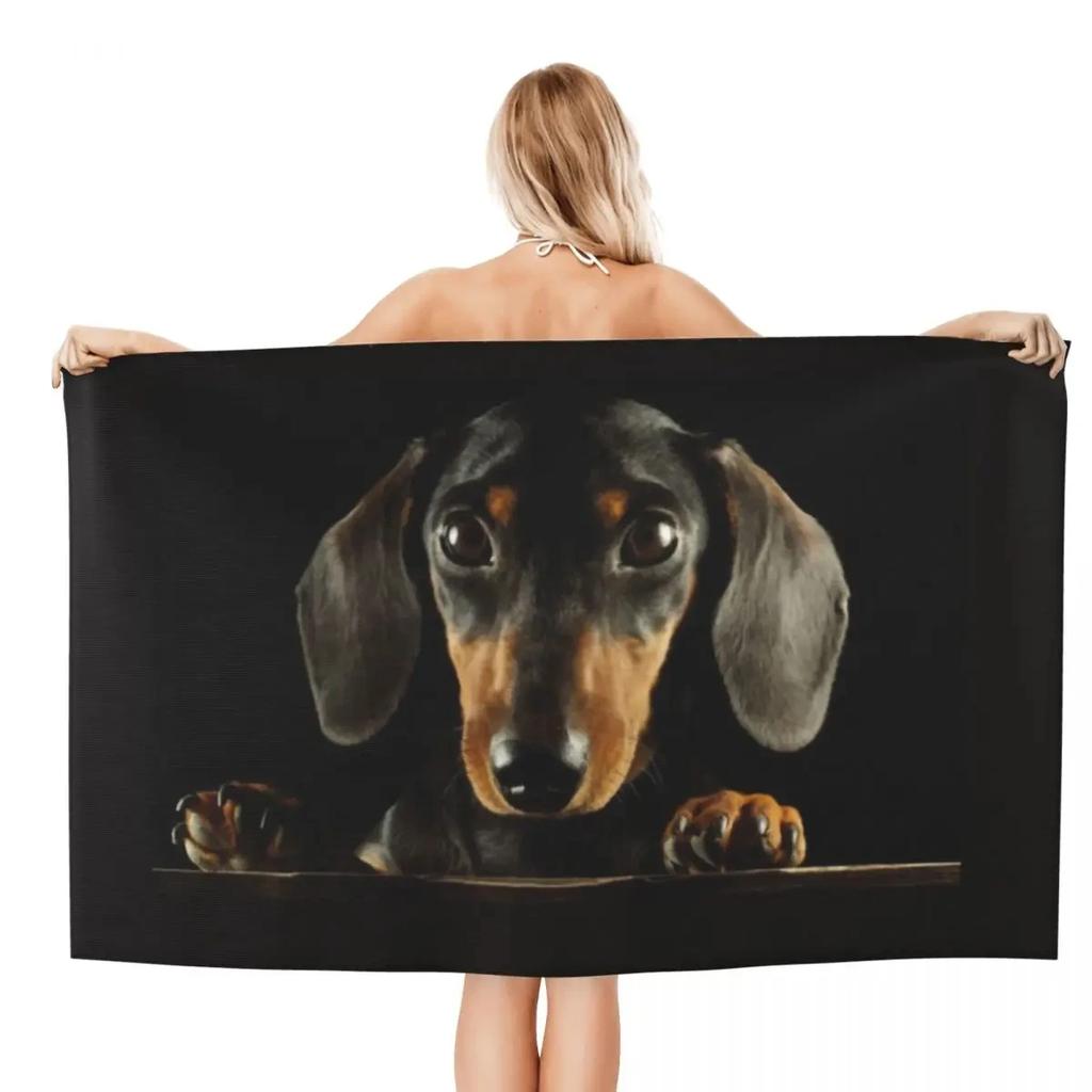 Süßer Dackel Hund Strandtuch Schnelltrocknend Kawaii Welpe Haustier Badetuch Sandfest Schwimmbad Handtücher für Reise Camping Yoga Sport