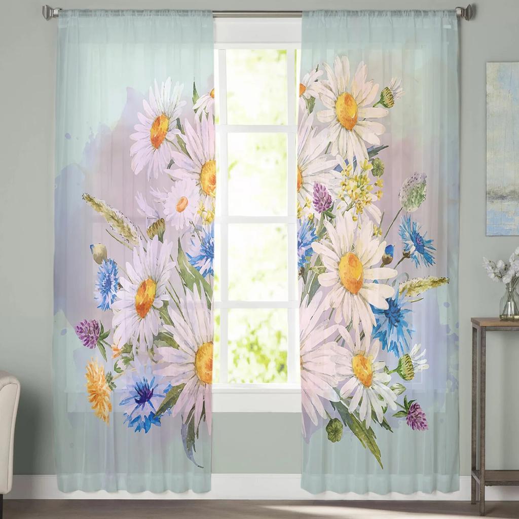 Kwiaty Stokrotki Minimalistyczne Przezroczyste Woalowe Zasłony Okienne Tiulowe Zasłony Dekoracja Salonu Balkonu Draperie