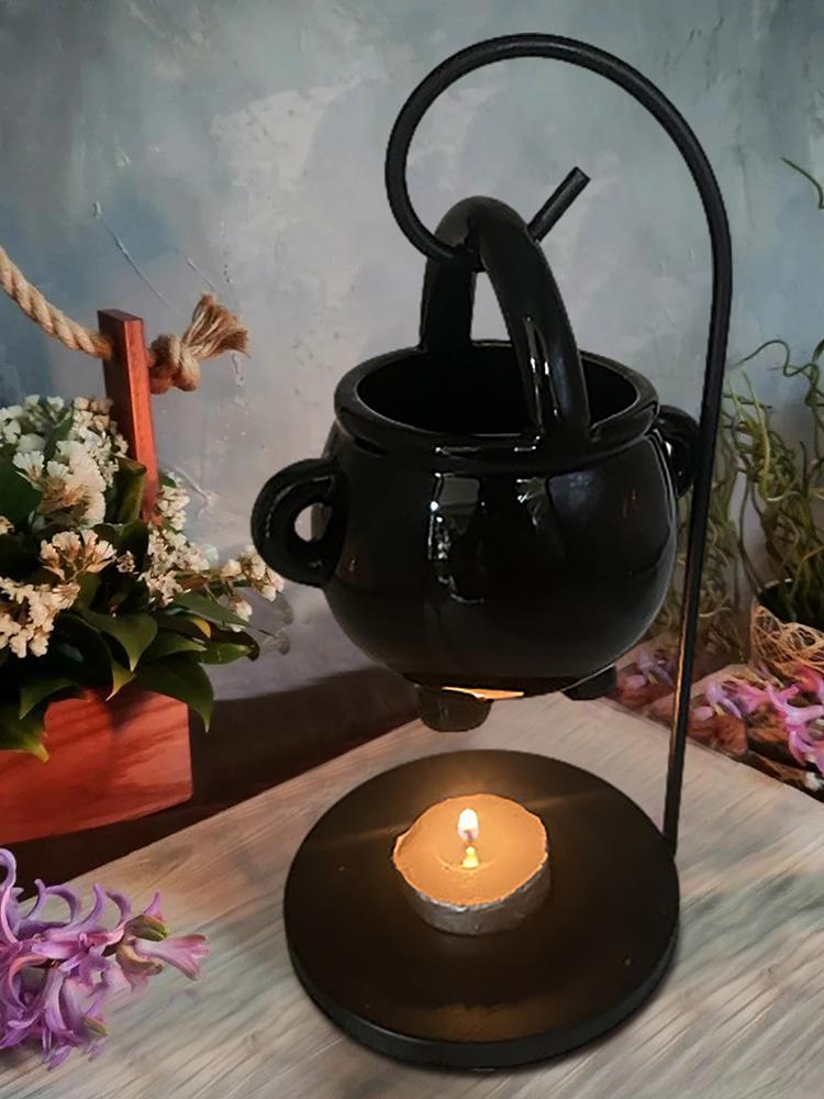 Halloween Hanging Witch Cauldron Oil Burner Witch Caldron Pot Candle Holder Smudging Incense Burning Essential Oil Diffuser Spa