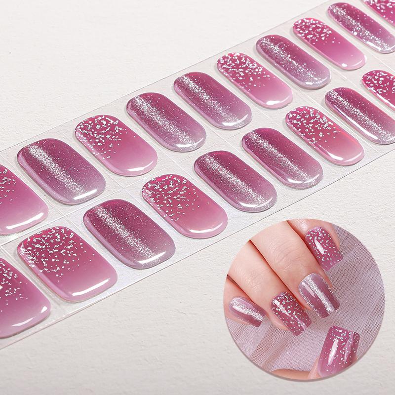 22Tips Glitter Cat Eyes UV-Free Gel Nail Sticker Gradient Full Cover Long Lasting Gel Polish Nail Strips DIY Manicure Decoration