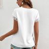 Women Short Sleeve Blouse V Neck Lace Trim Hollow Out Summer Casual Solid Color Top