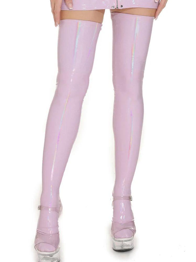 

Laser Wet Look Pvc Stockings Shiny Faux Pu Leather Thigh High Stocking Tights Cosplay Over Kness Long Medias Sexy Clubwear Calze XL