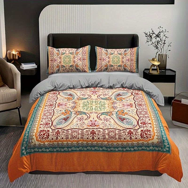 

3Pcs Vintage Paisley Bohemian Duvet Cover Set, Soft Comfortable Breathable Bedding with Pillowcases for Bedroom Guest Room Decor EU Twin(135x200cm)