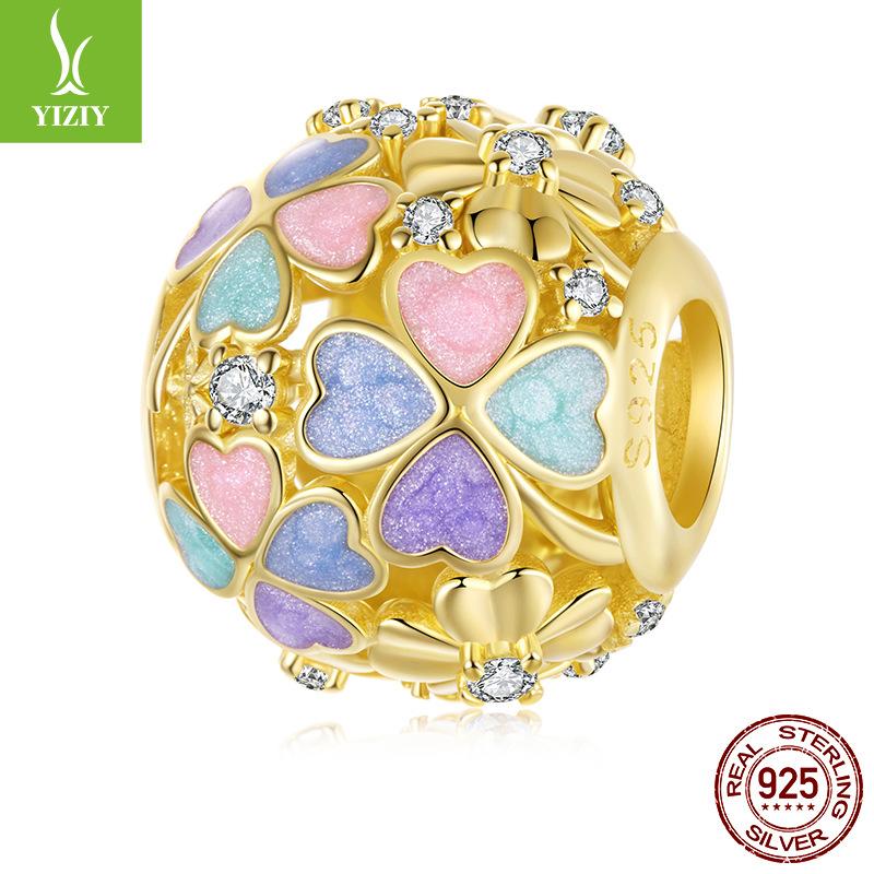 Golden Autumn Series Leaf Bee Diy Bracelet Beaded Romantic Clover S925 Sterling Silver Beads