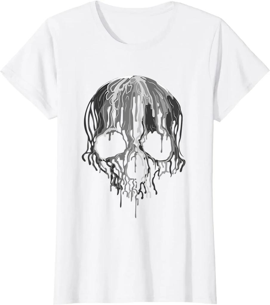 Melting Skull Black White Art Graphic Gothic TShirt Homme Mens T Shirt Men Clothing Graphic T Shirts Cotton Daily Tees
