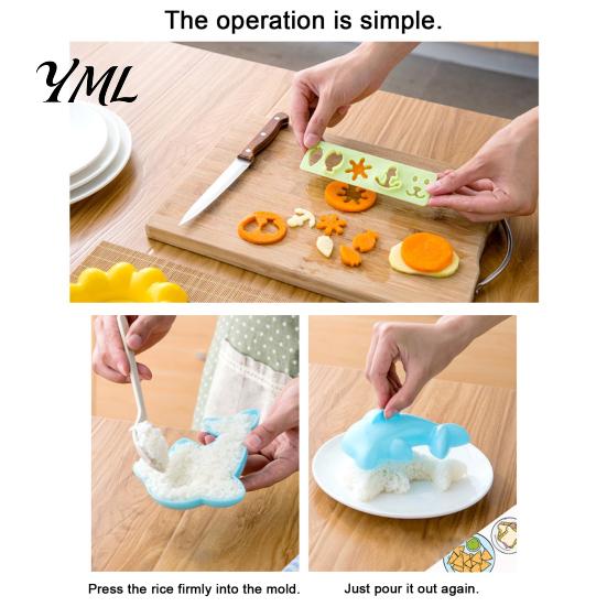 DIY Kitchen Tools 4PCS Cute Rice Ball Molds, Rabbits Dolphins Flowers And Long Shape, Food Molds Portable Grade PP Sushi Maker for Japanese
