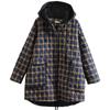 Inverno Retro Largo Spesso Trapuntato Tessuto di Cotone Taglia Grande Imbottito di Cotone Vestiti da Donna Cotone Lino Plaid con Cappotto Medio Lungo