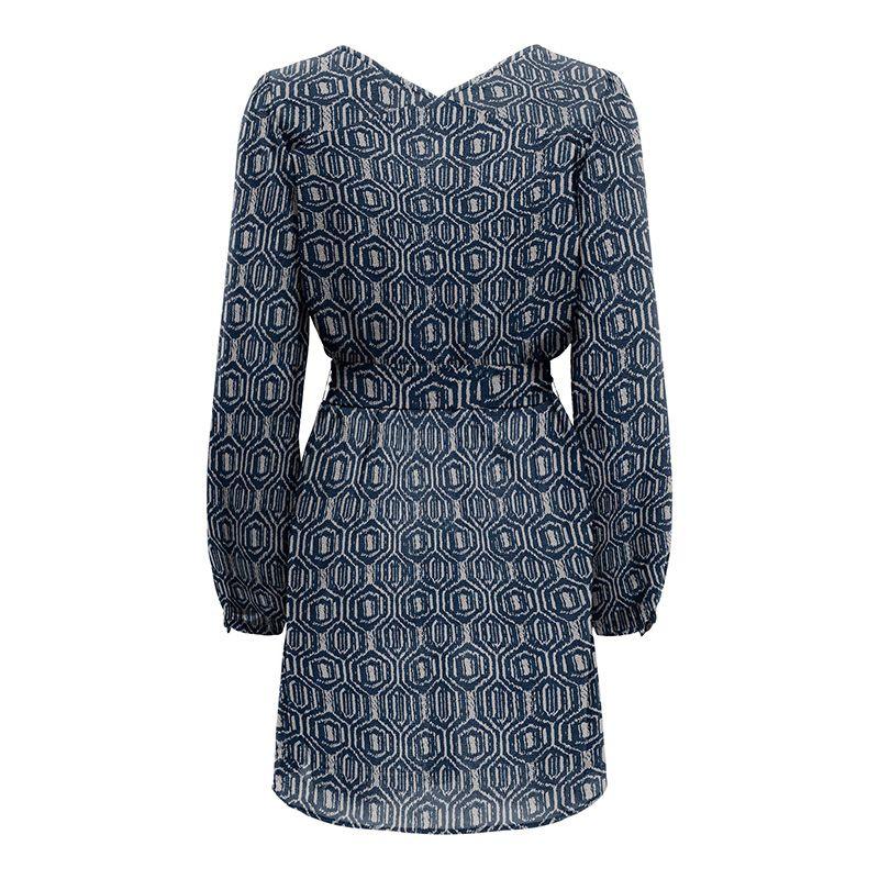 Robe cintrée col V ceinture à nouer imprimée fantaisie Femme ONLY