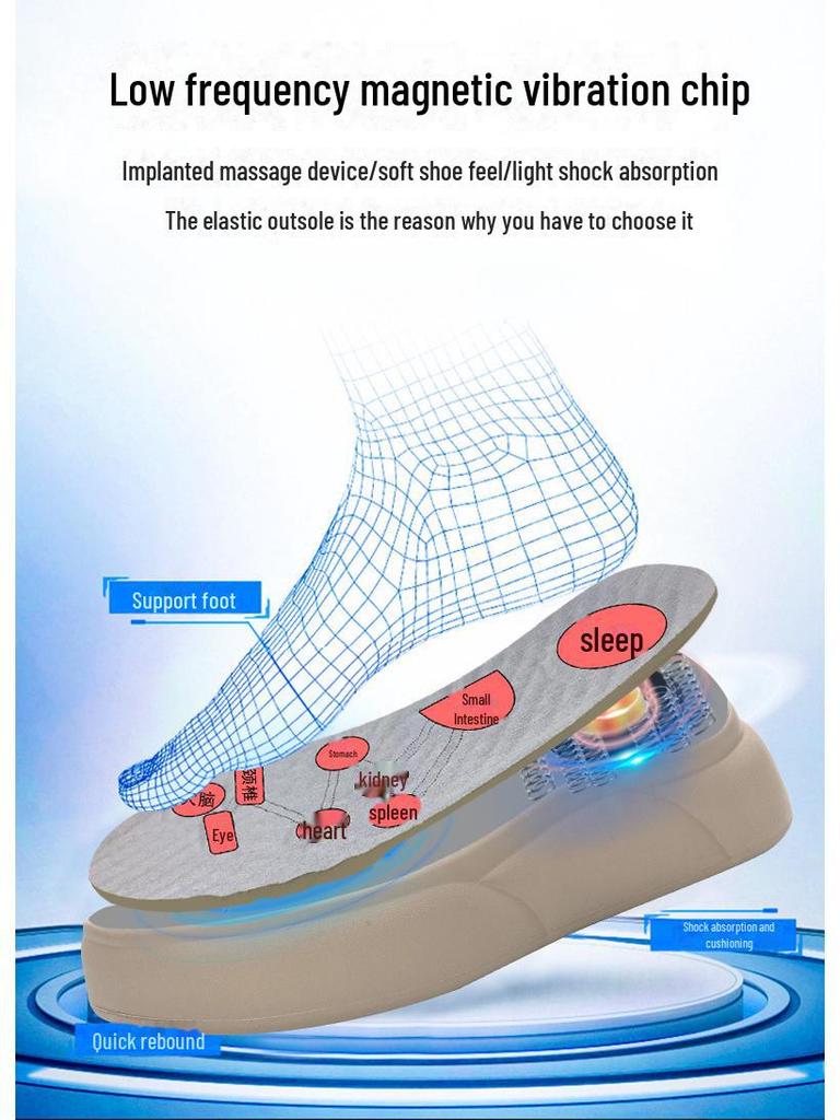 Women's 2024 Spring Magnetic Vibration Massage Shoes - Casual, Thick-Soled, Versatile Sports Shoes in White with Plus Velvet